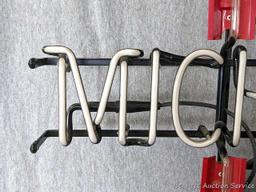 No shipping. Michelob beer neon light is about 25" x 20" x 6-1/2" deep. Works. Nice light.