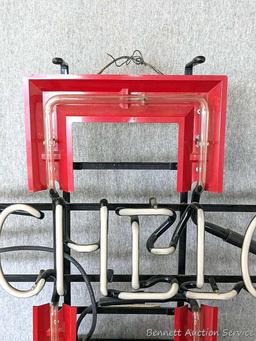 No shipping. Michelob beer neon light is about 25" x 20" x 6-1/2" deep. Works. Nice light.