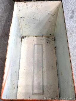Orange ammunition can measures 12" x 7" x 6" Inside of ammo can has been painted, seal still soft.