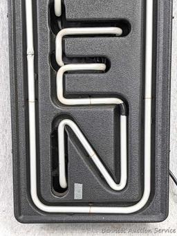 No shipping. Neon Open sign measures approx. 26" x 10", works.