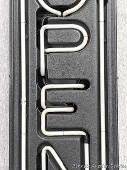 No shipping. Neon Open sign measures approx. 26" x 10", works.