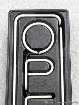 No shipping. Neon Open sign measures approx. 26" x 10", works.