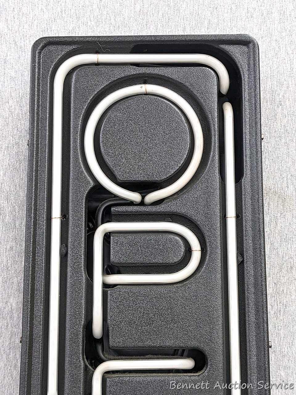 No shipping. Neon Open sign measures approx. 26" x 10", works.