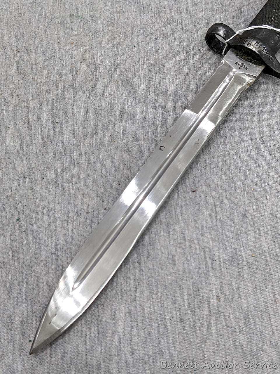 Swedish M1896 military rifle bayonet with scabbard is 13" overall.