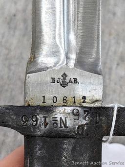 Swedish M1896 military rifle bayonet with scabbard is 13" overall.