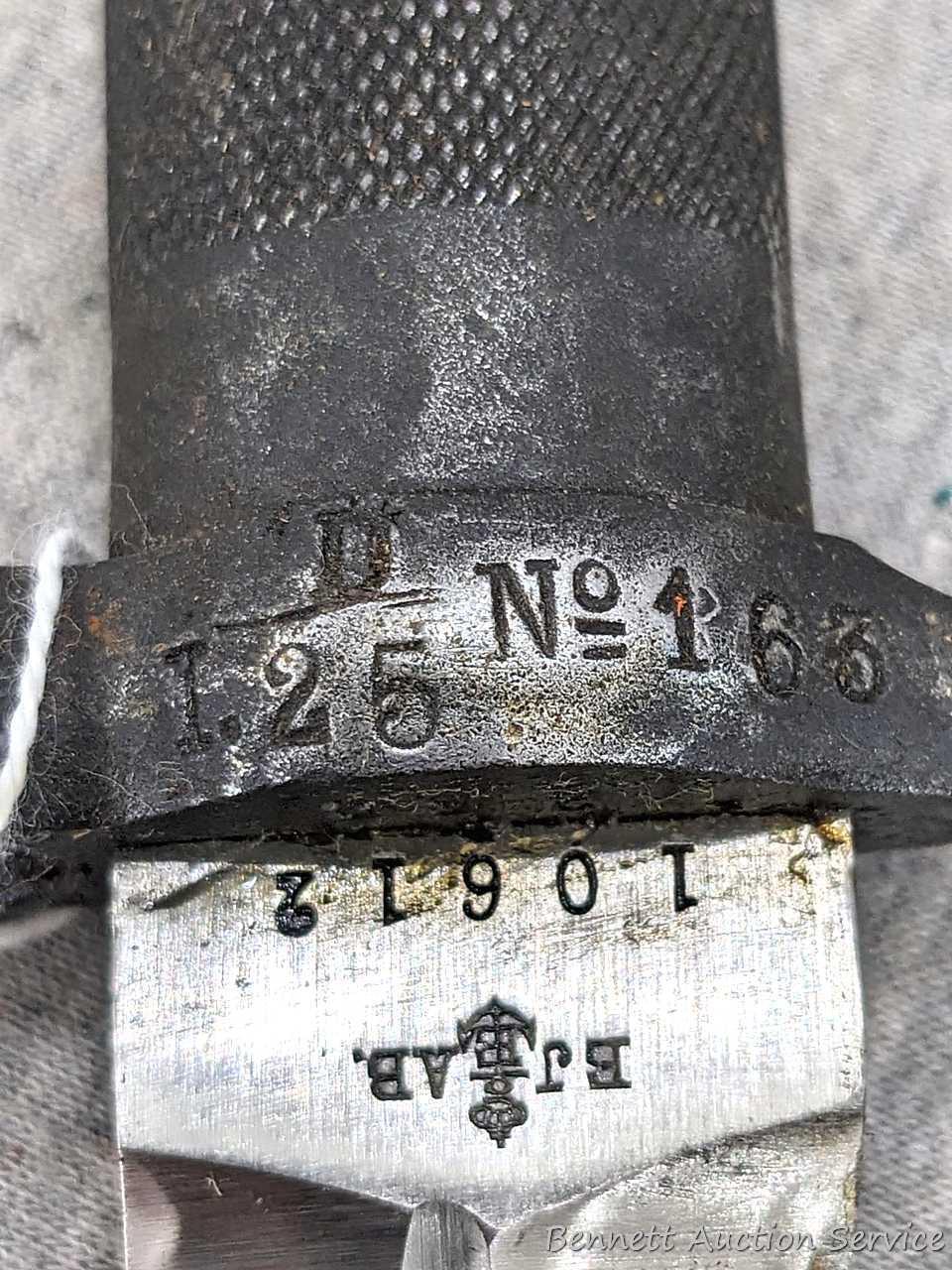 Swedish M1896 military rifle bayonet with scabbard is 13" overall.