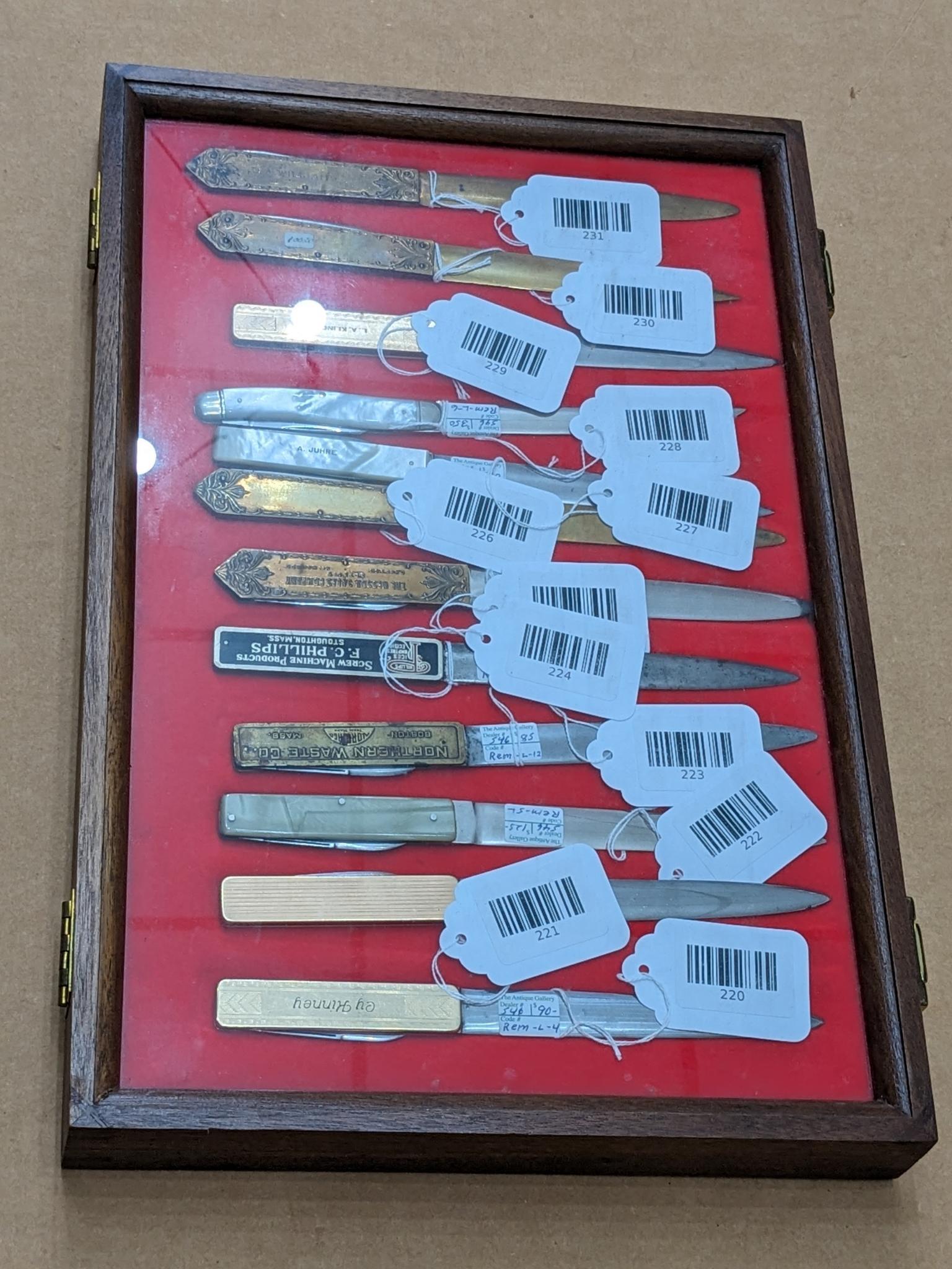 Knives not included. Four knife display boxes, each measures about 12" x 18". Made by S&D Quality