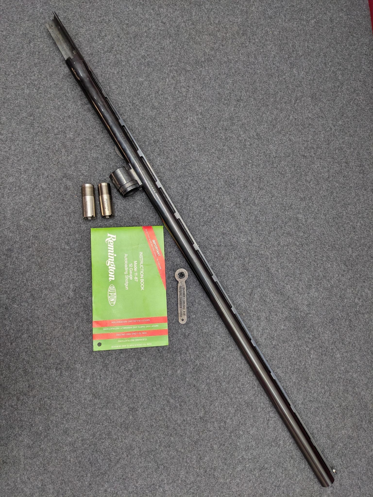 Barrel, choke tubes and wrench for Remington Model 11-87 shotgun and similar. 12 gauge barrel is 30"