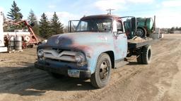 1955 FORD F-600 SINGLE AXLE DUALLY FLATBED, non runer-engine condition unknown, 6 cylinder, 4 x 2, +