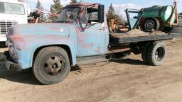 1955 FORD F-600 SINGLE AXLE DUALLY FLATBED, non runer-engine condition unknown, 6 cylinder, 4 x 2, +