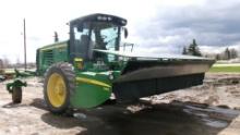 16' JOHN DEERE R450 SELF PROPELLED DISCBINE, 995 header,  no crimper-set up for grass harvest, +