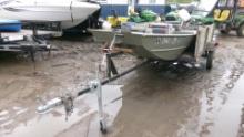 14' ALUMINUM DUCK BOAT w / 10 H.P. JOHNSON OUTBOARD, UTILITY TAILER w / perm. License