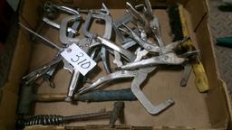 MALLETS, CHIPPING HAMMER CLAMPS, 4 VISE GRIPS & 2 SHOP MADE EXTENDED SOCKETS (15/16" &  & 7/8" ) +