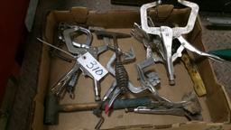 MALLETS, CHIPPING HAMMER CLAMPS, 4 VISE GRIPS & 2 SHOP MADE EXTENDED SOCKETS (15/16" &  & 7/8" ) +