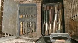 CHALK LINE, CHALK, SHOP CANS, SEVERAL DRILL INDEXES, AIR MAX 1000, SHEET ROCK STILTS, PAIL