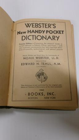 1941 WEBSTERS HANDY POCKET DICTIONARY, 5 3/4" X 4" X 1"