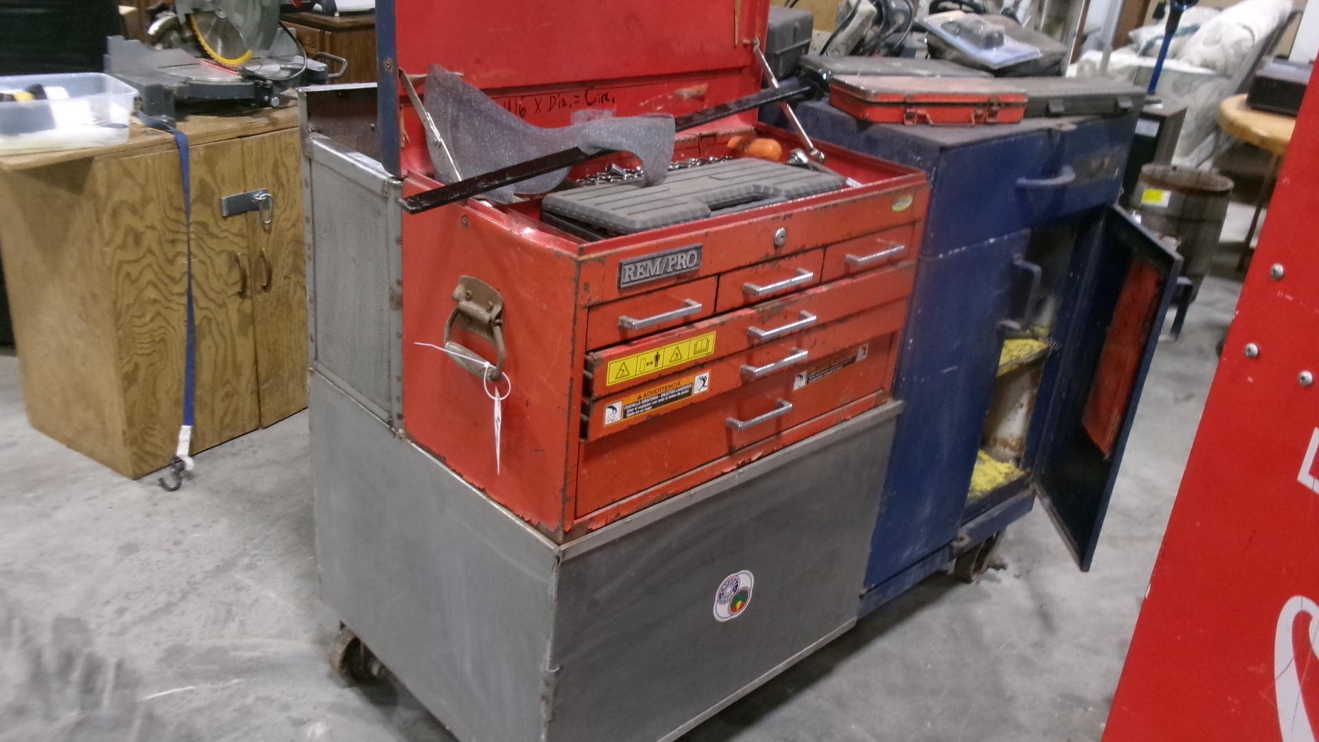 ROLLING REM PRO TOOL BOX/ CABINET, uncludes Konnwei VBD2/EOBD scanner,Skil 3" x 18" belt sannder,