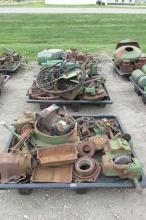 3 PALLETS-FUEL TANK, FILTER HOUSING, PISTONS & RODS, HYD. VALVES, & MISC. PARTS