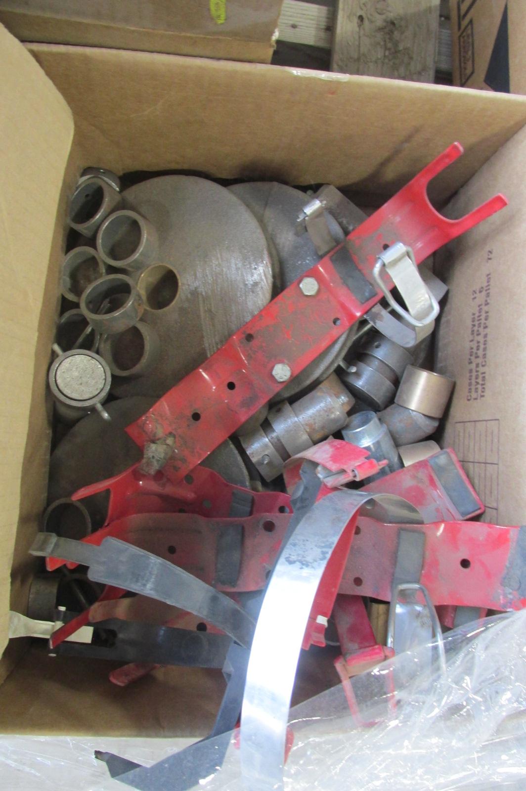 PALLET OF MISC. FILTERS, PULLEYS, BUSHINGS, MONITOR & KEYBOARD, & MORE