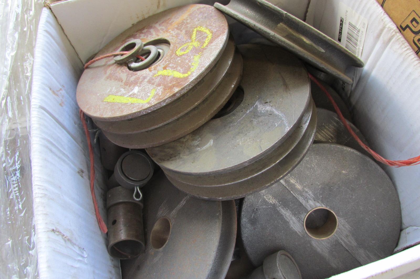 PALLET OF MISC. FILTERS, PULLEYS, BUSHINGS, MONITOR & KEYBOARD, & MORE
