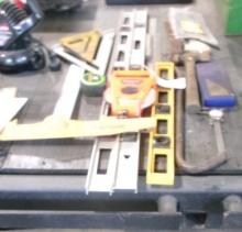 100' TAPE, 2-4' & 2' LEVELS, PRY & CROW BARS, 2 -CALIPER SETS, BALL PEEN HAMMER, CABLE TIES, +