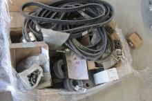 8- DODGE PILLOW BLOCK BEARINGS, & BELTS (-MOWER PARTS) PULLEYS, SEVERAL BAGS