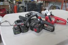 16" MILWAUKEE 120 VOLT CHAIN SAW 12" CRAFTSMAN 40 VOLT CORDLESS CHAIN SAW, 3-batteries & charger