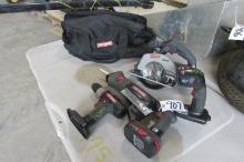 CRAFTSMAN 19.2 VOLT 1/2" DRIVER DRILL, SKIL SAW,  RECIPROCATING SAW, & WORK LIGHT, one battery +