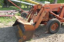 FORD 4500 IND. DIESEL w / FORD LOADER, 3 pt., no pto, includes 6' BOX SCRAPER, steering weak