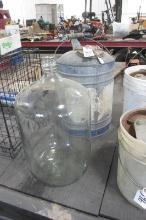 5 GALLON WATER BOTTLE &  GALVANIZED, SPOUTED FUEL CAN w / wood handle & large cap