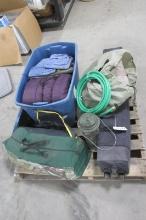 GOING CAMPING: EZ UP 18' X 10' TENT, COLEMAN LANTERN, AIR MATTRESS, 2 SLEEPING BAGS & LIFE VEST