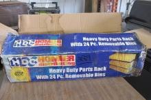 NEW HDC PARTS RACK w / 24 PC. REMOVABLE BINS