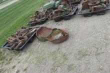 4-PALLETS- HEADS, CRANK SHAFTS, BELT PULLEYS, & MISC. PARTS