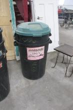 2- PLASTIC 32 GALLON GARBAGE CANS - 1 lid