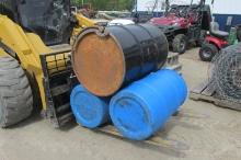 2-55 GALLON STEEL BARRELS w / lids & 2-30 GALLON PLASTIC BARRELS