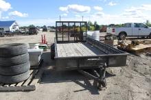 7' X 15' SINGLE AXLE TRAILER, 5 bolt, 12" sides, full width ramp, perm. lic.
