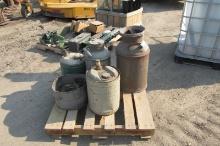 3-5 GALLON FUEL CANS, COLOMBIA STEEL OIL CAN, WARREN COOP CREAM CAN