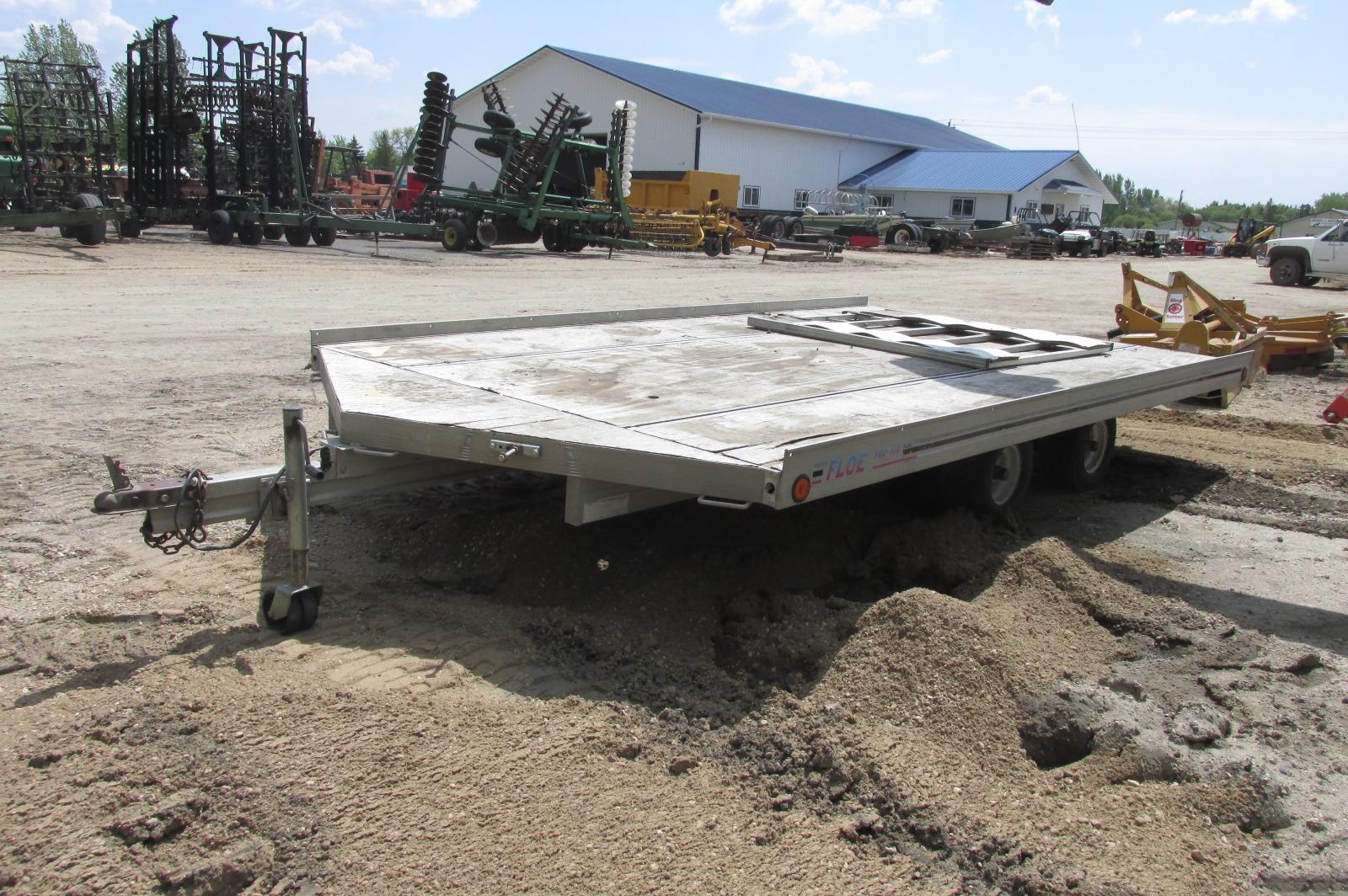 FLOE 14' ALUMINUM TANDEM AXLE SNOWMOBILE TRL., hold downs, no paper work