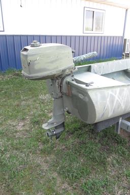 GRUMMAN 14' SQUARE STERN ALUMINUM CANOE w / SMALL OUTBOARD, includes EZ LOADER