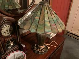 Table Lamp w Lead Glass Colored Shade