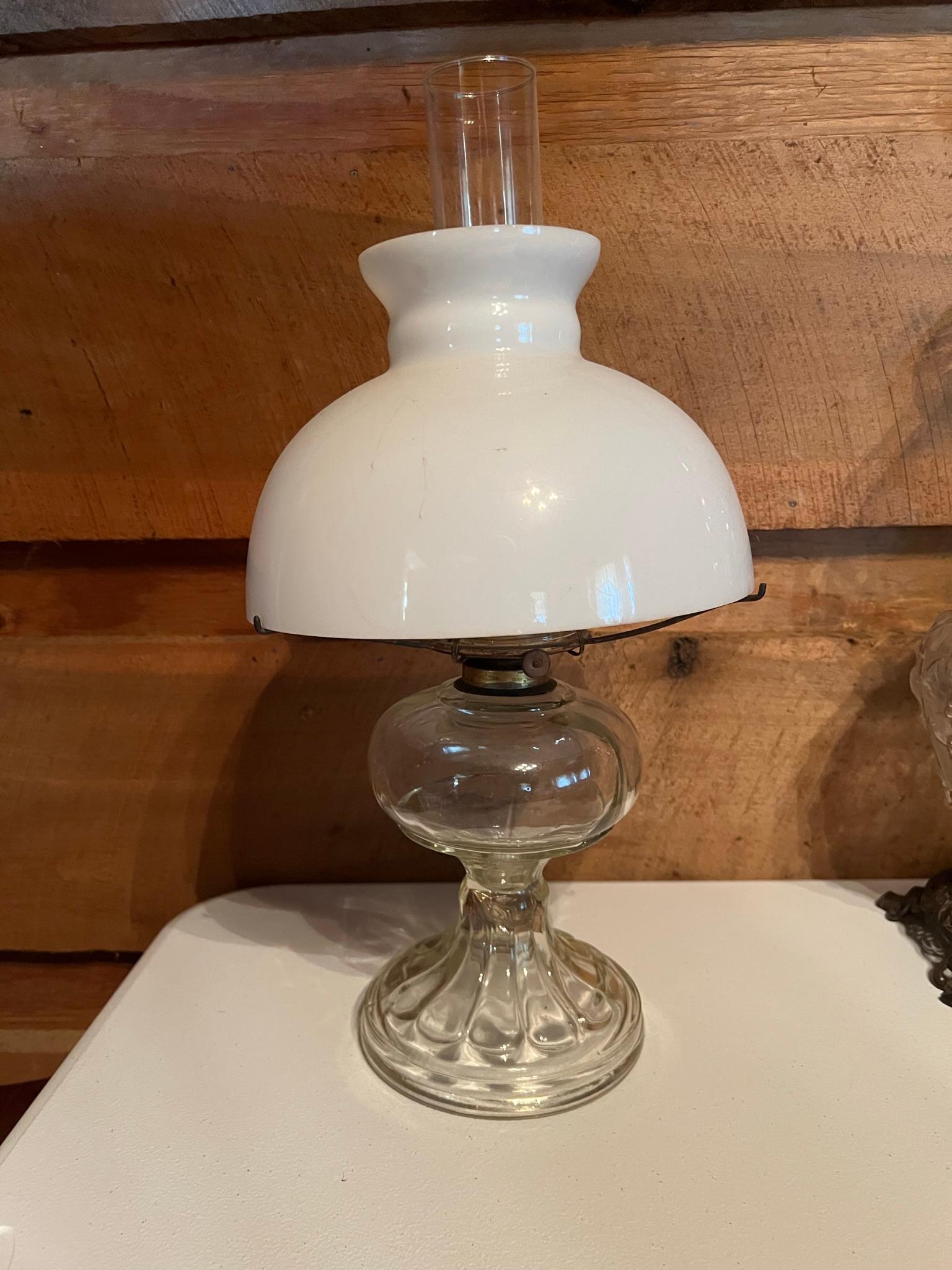 Kerosene Lamp w/Clear Base and White Shade