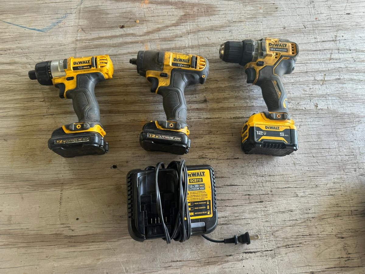 DeWalt 12V Tools, 3 Batteries, 1 Charger