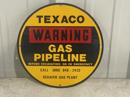 (2) Texaco Warning Gas Pipeline 12" round