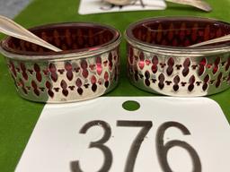 Cranberry Salts in Sterling Liners with Sterling Spoons