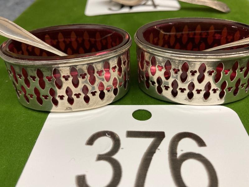 Cranberry Salts in Sterling Liners with Sterling Spoons