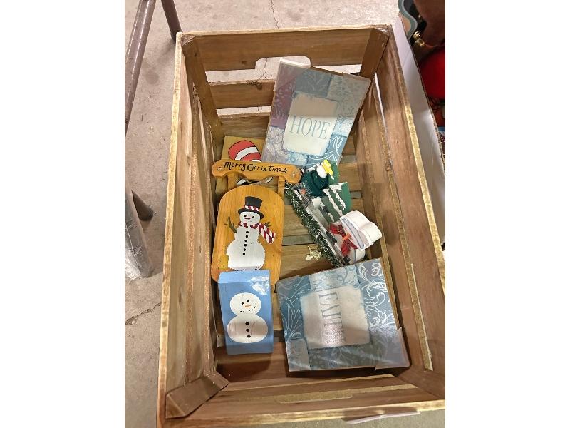 Wooden Crate of Folk Art and Charcuterie Board
