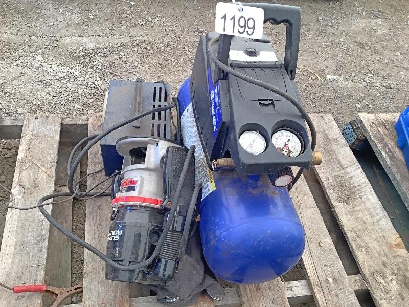 Air Compressor, Band Saw, Router & Battery Charger