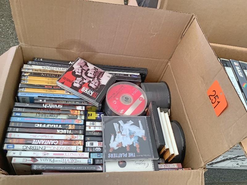 2 Boxes of Assorted DVDs, CDs & VHS