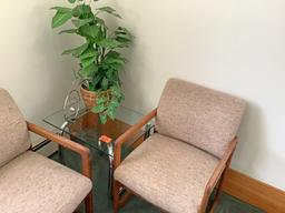 3 Arm Chairs, Glass Top Table & Plant