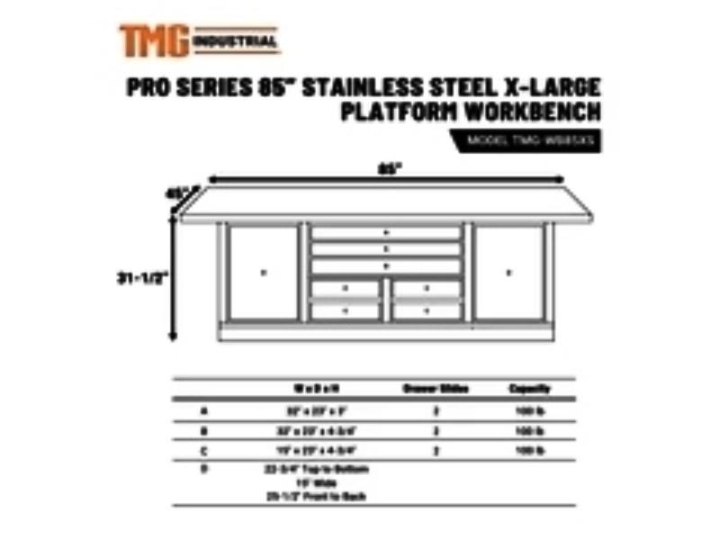 New TMG-WB85XS Workbench Platform Stainless Steel 85"